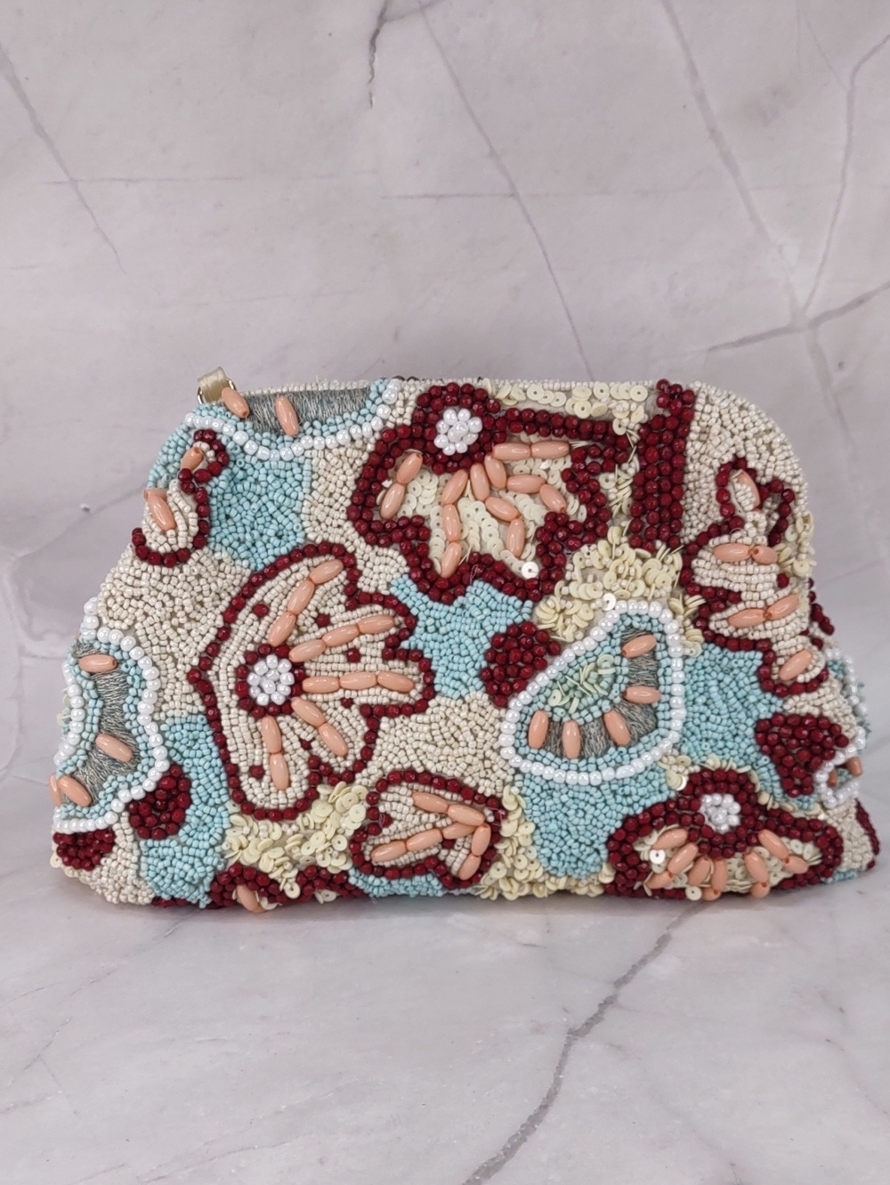 Beaded Hinged Frame Clutch/Crossbody Bag